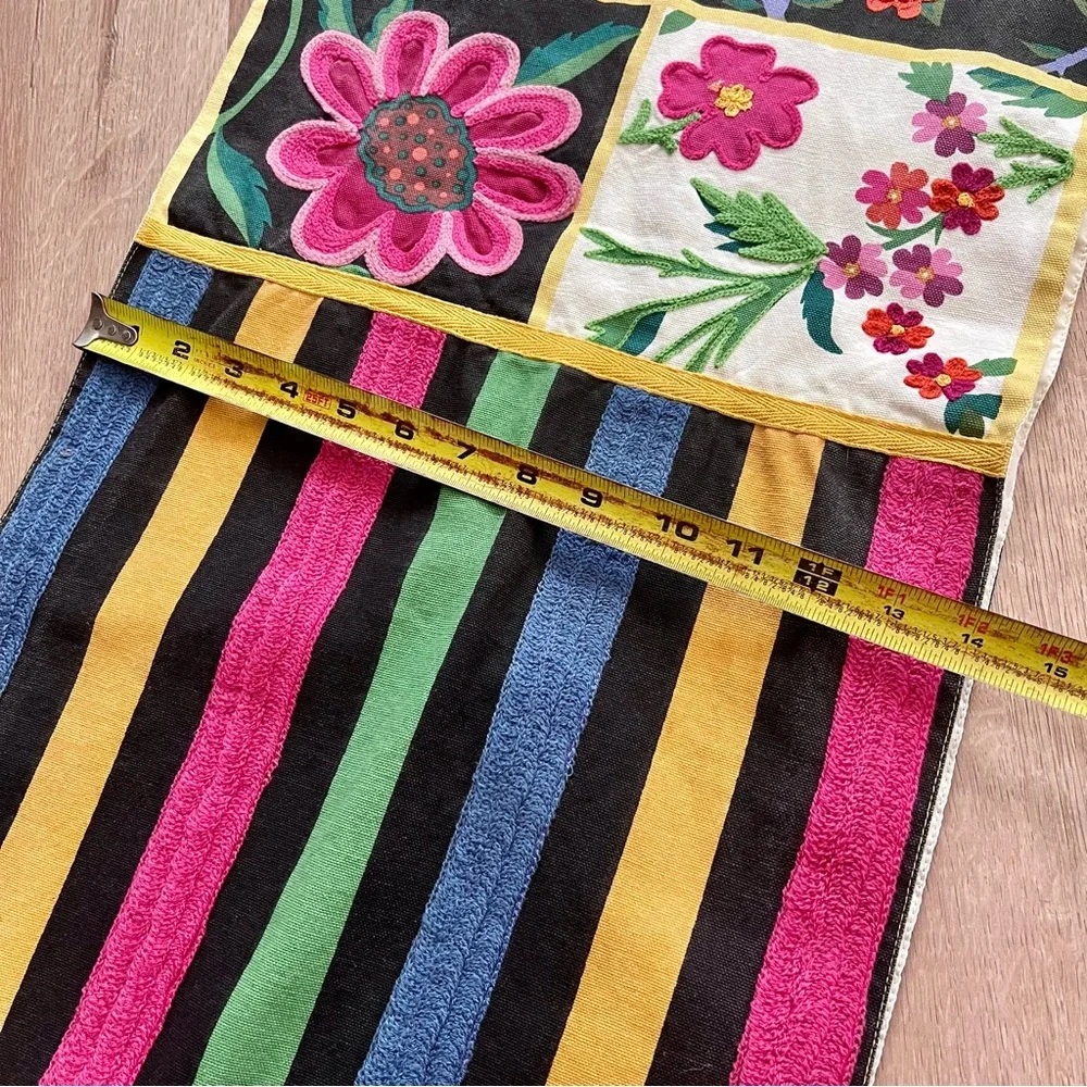 Pier 1 Table Runner Flowers Embroidered Chain Stitch Geraniums Rainbow 14” X 72”
